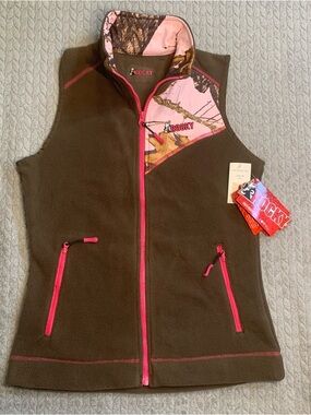 Rocky Brown Fleece Vest with Pink Camo Accents